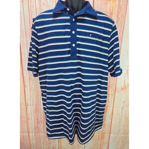 Criquet Mens XL Striped Organic Cotton Polo Shirt Blue/Green/Orange